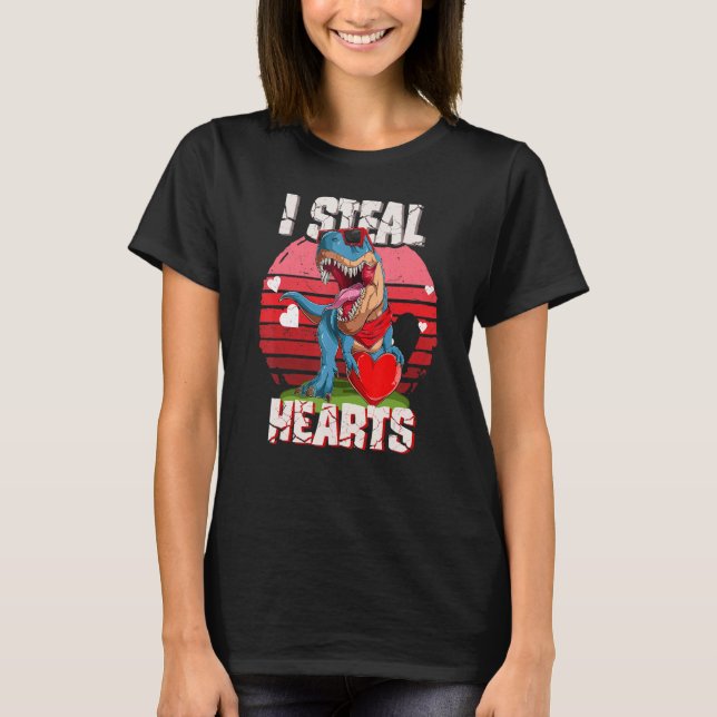 T-shirt Retro I Steal Hearts Valentines Day Dinosaur Boys  (Devant)