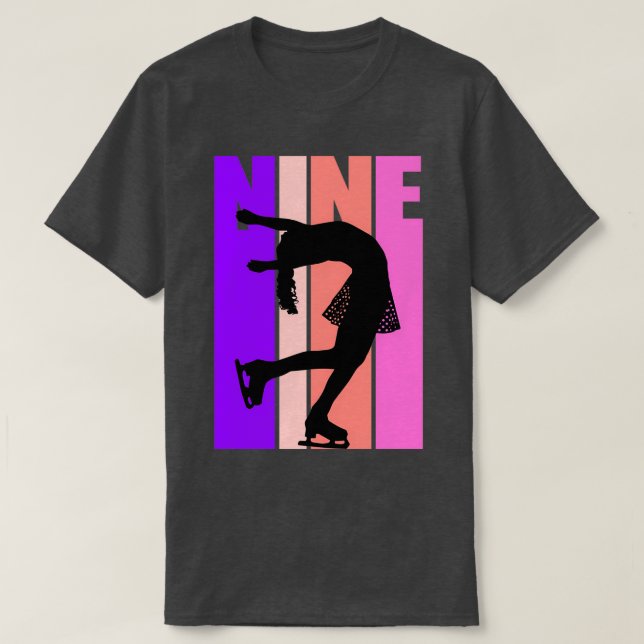 T-shirt Retro Ice Skating Girls 9th Birthday Figure Skater (Design devant)