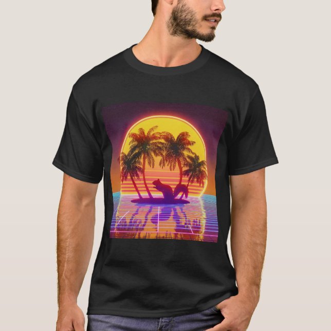 T-shirt Retro Island Squirrel in Neon Sunset (Devant)