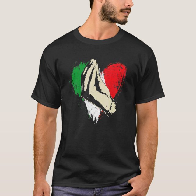 T-shirt Retro Italien Drapeau Coeur Italie Gesture à main  (Devant)