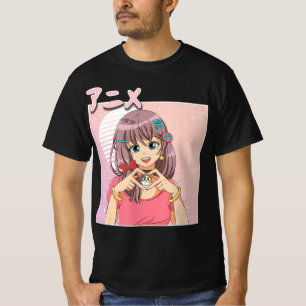 T-shirt Rétro Japonais Anime Girl Vaporwave Aesthétique ro