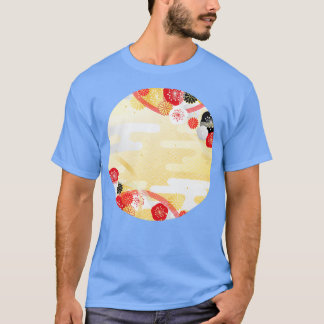 T-shirt Rétro Japonais Traditionnel En Or Avec Patte Fleur