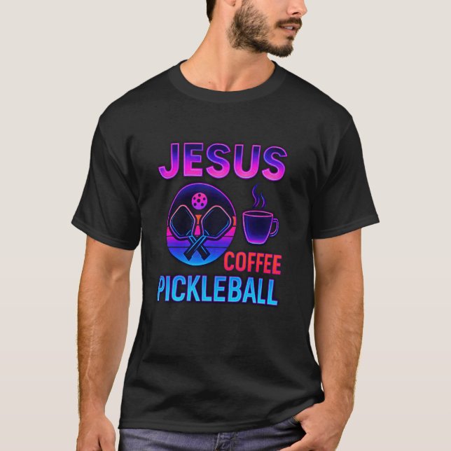 T-shirt Retro Jésus Café Pickleball (Devant)