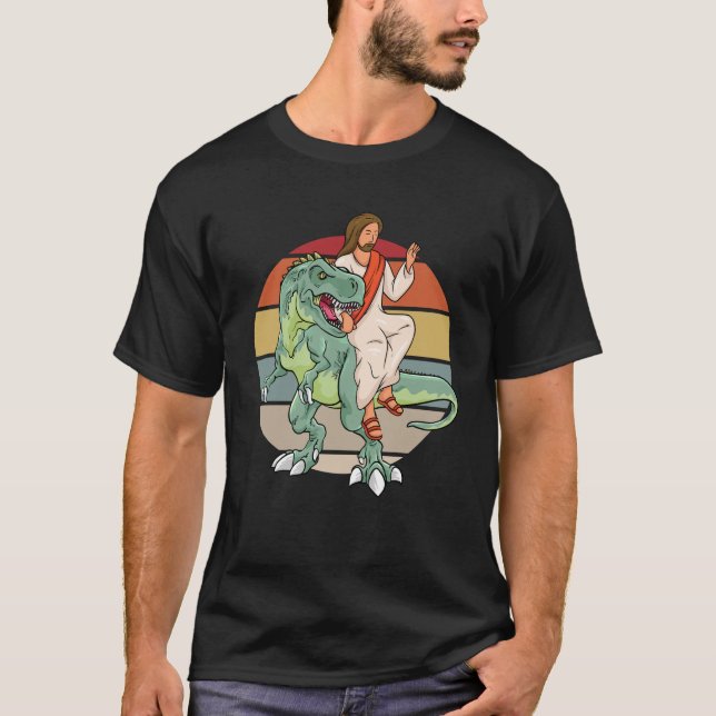 T-shirt Retro Jesus Trex Cool Dinosaur (Devant)