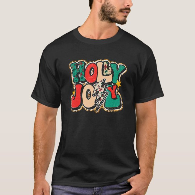 T-shirt Retro Joyeux Noël Super Noël Leopard Lightnin (Devant)