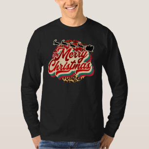 T-shirt Retro Joyeux rennes de Noël Leopard Plaid Père Noë