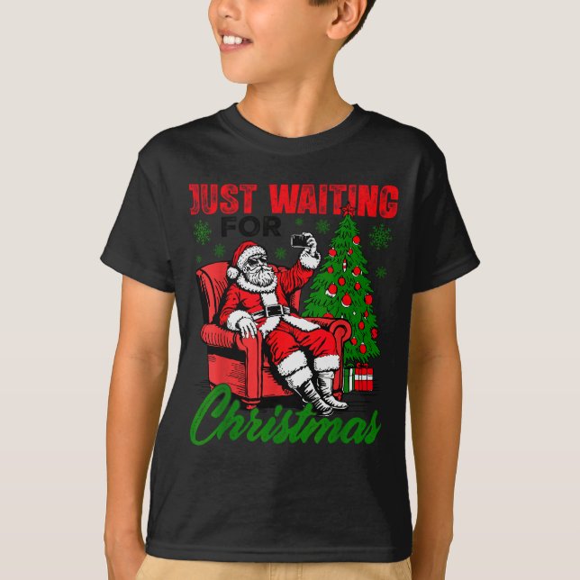 T-shirt Retro Just Waiting For Christmas Santa Merry Xmas  (Devant)