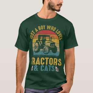 T-shirt Rétro Juste Un Garçon Qui Aime Tracteurs & Chats A
