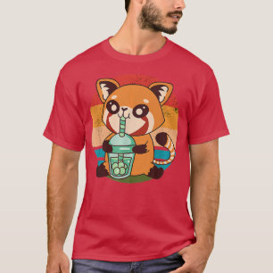 T-shirt Retro Kawaii Red Panda Boba Bubble Tea Japonais An