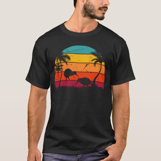 T-shirt Rétro Kiwi Bird Sunset Kiwi Birds Nouvelle-Zélande (Devant)