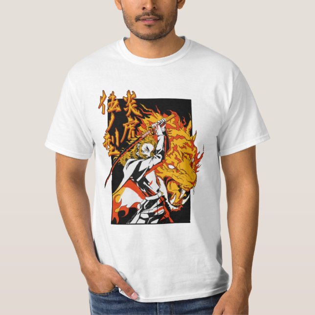 T-shirt Rétro kyojuro rengoku anime (Devant)