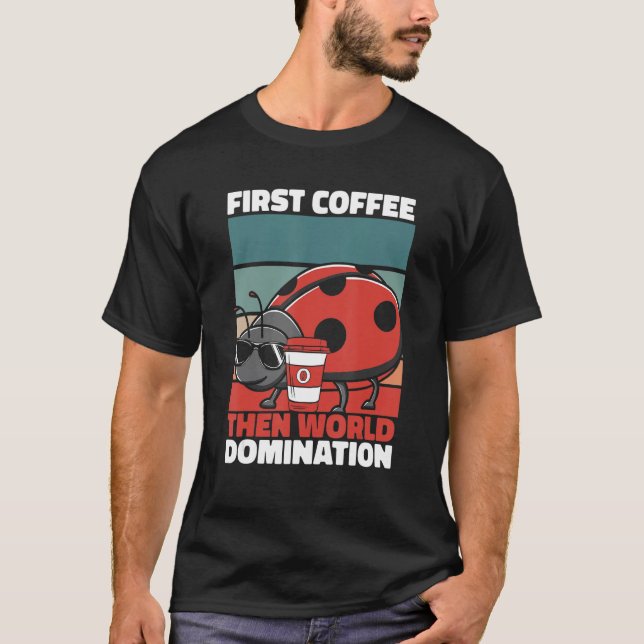 T-shirt Retro Ladybug Coffee Sunglasses   Entomology Vinta (Devant)