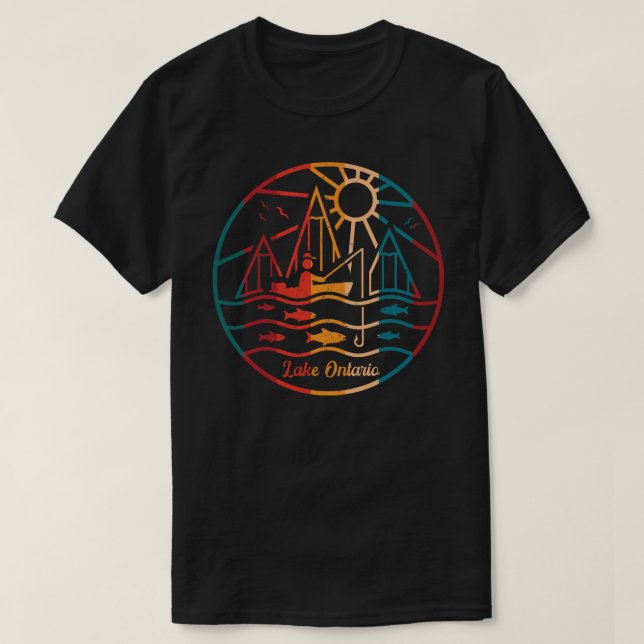 T-shirt Retro Lake Ontario Pêche (Design devant)