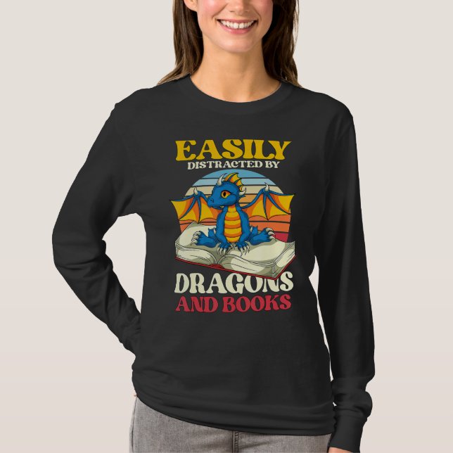 T-shirt Retro Lecture Bookworm Bibliothécaire Livre Dragon (Devant)