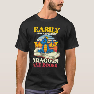 T-shirt Retro Lecture Bookworm Bibliothécaire Livre Dragon
