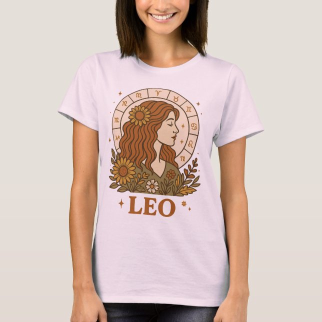 T-shirt Retro Leo Zodiac Boho Floral Astrology (Devant)
