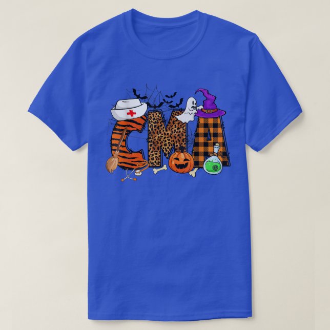 T-shirt Retro Leopard Plaid CMA mignonne Ghost et Citrouil (Design devant)