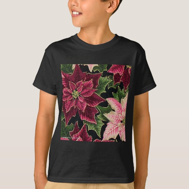 T-shirt Rétro les années 50 Poinsettia Bourgogne rose (Devant)