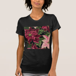 T-shirt Rétro les années 50 Poinsettia Bourgogne rose