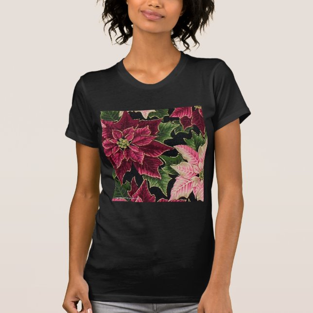 T-shirt Rétro les années 50 Poinsettia Bourgogne rose (Devant)