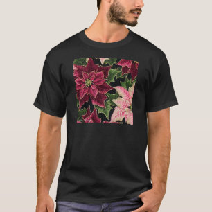 T-shirt Rétro les années 50 Poinsettia Bourgogne rose