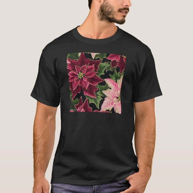 T-shirt Rétro les années 50 Poinsettia Bourgogne rose (Devant)