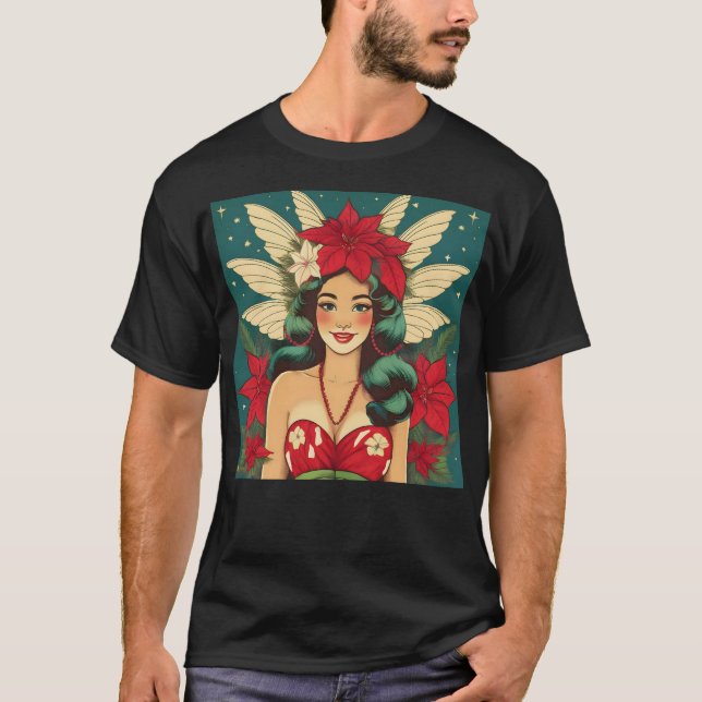 T-shirt Retro les années 50 Tropical Christmas Pin-Up Girl (Devant)