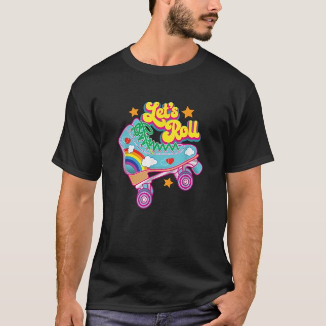 T-shirt Retro Let's Roll Rollerskating mignon Roller Patin (Devant)