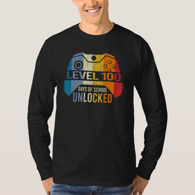 T-shirt Retro Level 100 Days Of School Unlocked 100th Day  (Devant)