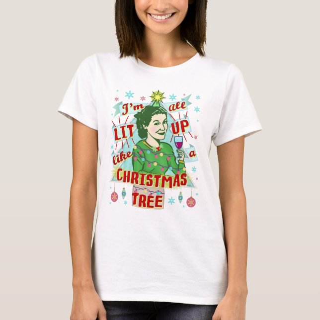 T-shirt Rétro Lit de Noël drôle buvant la femme d'humour (Devant)