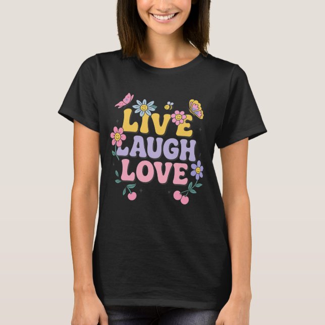 T-shirt Retro “Live Laugh Love” Cartoon Art (Devant)