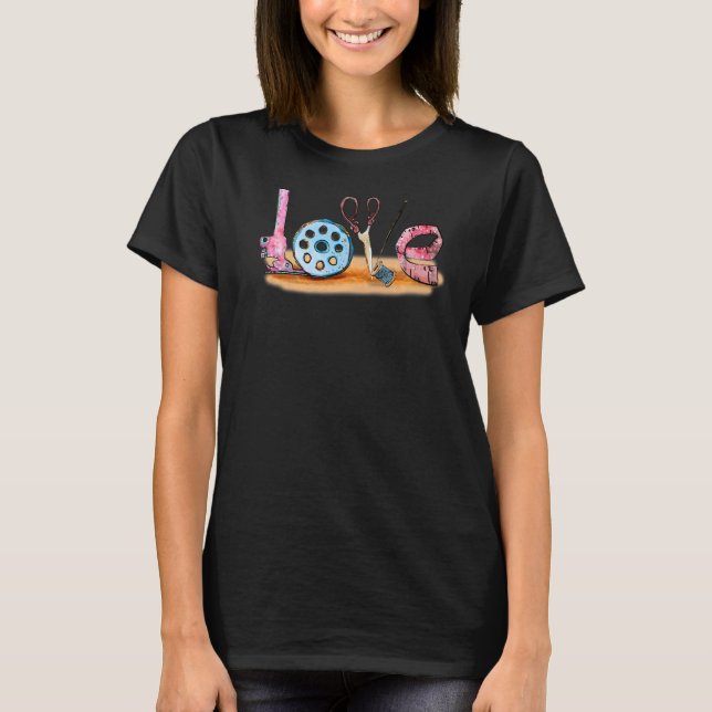 T-shirt Rétro Love Coudre Outils de couture Machine à coud (Devant)
