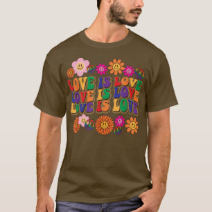T-shirt Retro Love Is Love LGBT Pride Mois Rainbow Sunflo