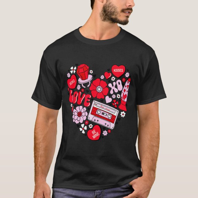 T-shirt Retro Love Valentines Day Xoxo Conversation Hearts (Devant)