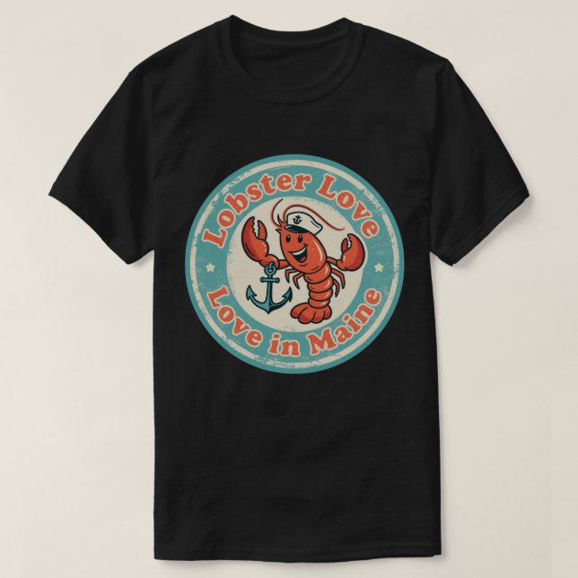 T-shirt Retro Maine Badge_ Homard Holding Ancre (Design devant)