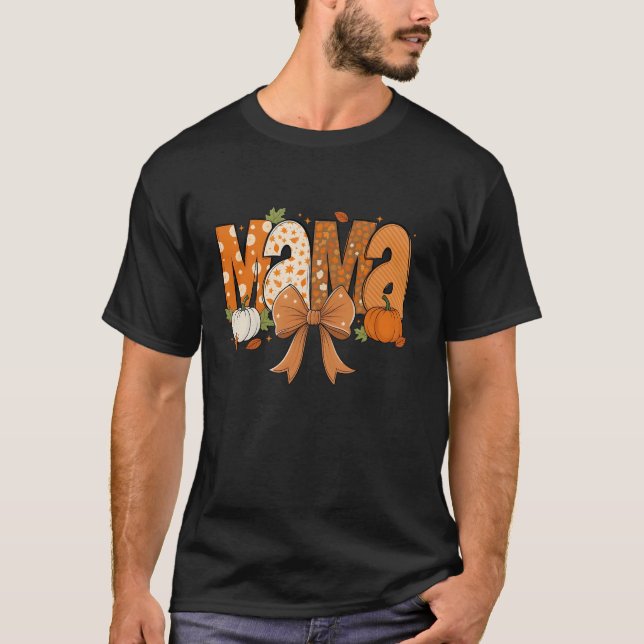 T-shirt Retro Mama Coquette Bows Leopard Maman Fall Thanks (Devant)