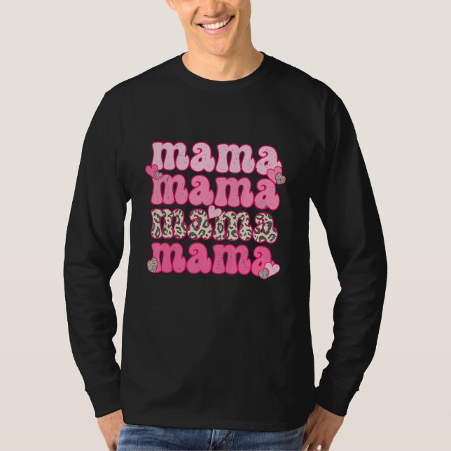 T-shirt Retro Mama Cute Pink Heart Leopard Happy Valentine (Devant)