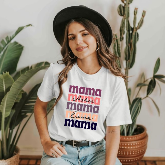 T-shirt Retro Mama Fête des Mères Personnalisé Nom de l'en (Créateur téléchargé)