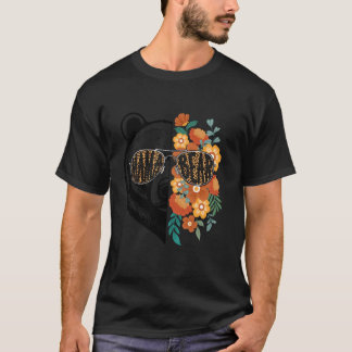 T-shirt Retro Mama Ours Avec Lunettes De Soleil Fleurs Mam