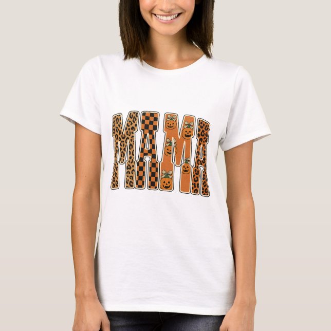 T-shirt Retro mama pumpkin leopard png｜halloween mom png｜t (Devant)
