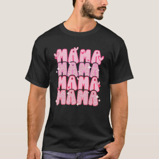T-shirt Retro Mama Valentine's Day Pink Leopard Heart Love