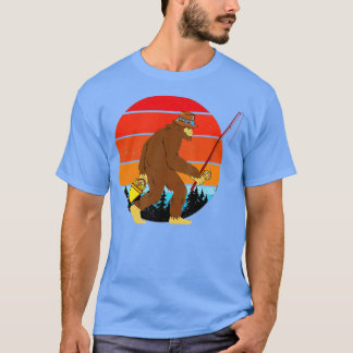 T-shirt Retro Man Bigfoot Pêche en plein air Bigfoot Pêche