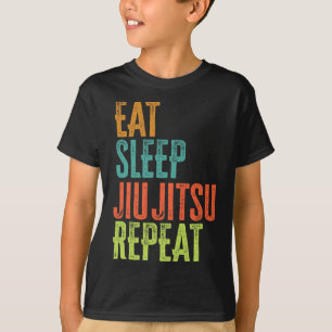 T-shirt Retro Manger Sleep Jiu Jitsu Répéter Martial Art S