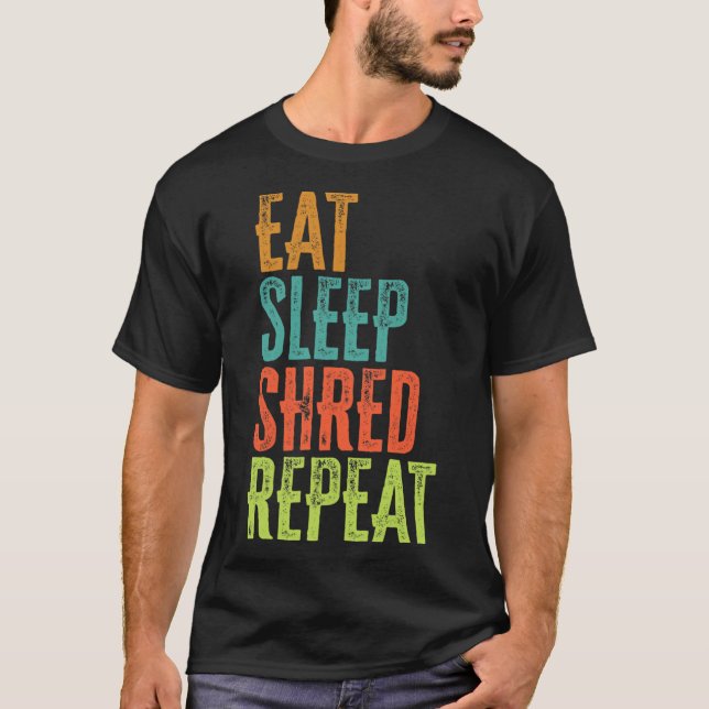T-shirt Retro Manger Sleep Shred Répéter Snowboard Surf (Devant)