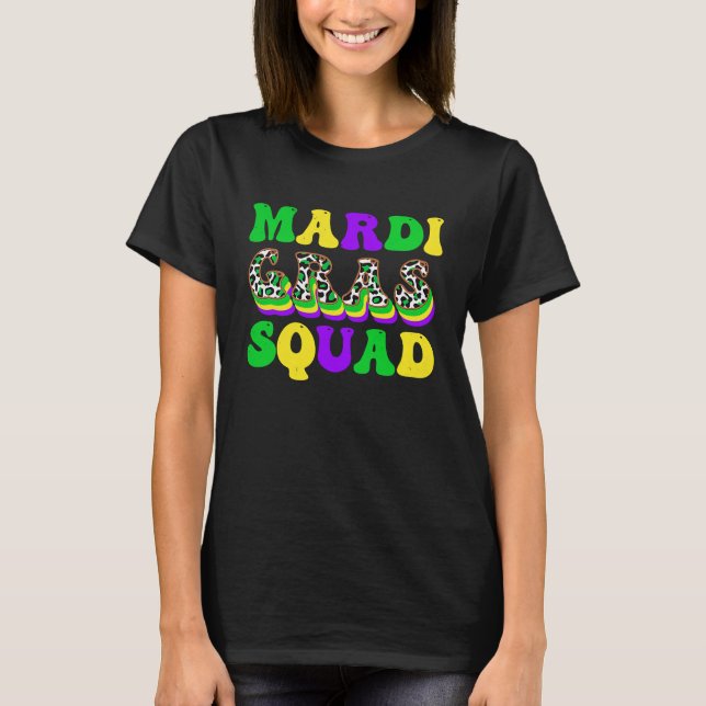 T-shirt Retro Mardi Gras Squad Famille Empreinte de léopar (Devant)