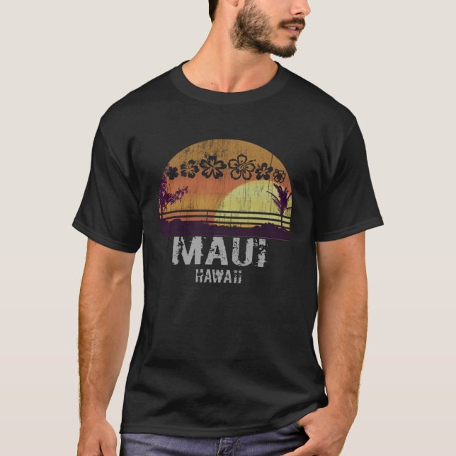 T-shirt Retro Maui Hawaii Beach Sunset Vintage (Devant)