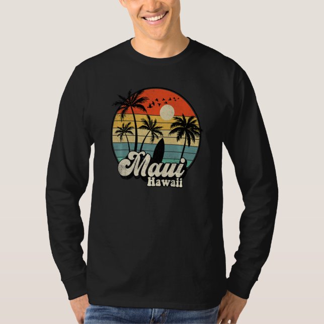 T-shirt Retro Maui Hawaii Hawaiian Vacation Beach Surfing  (Devant)