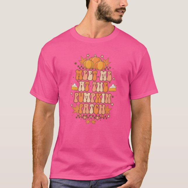 T-shirt Retro Me Rencontrez Au Citrouille Patch Fall Harve (Devant)