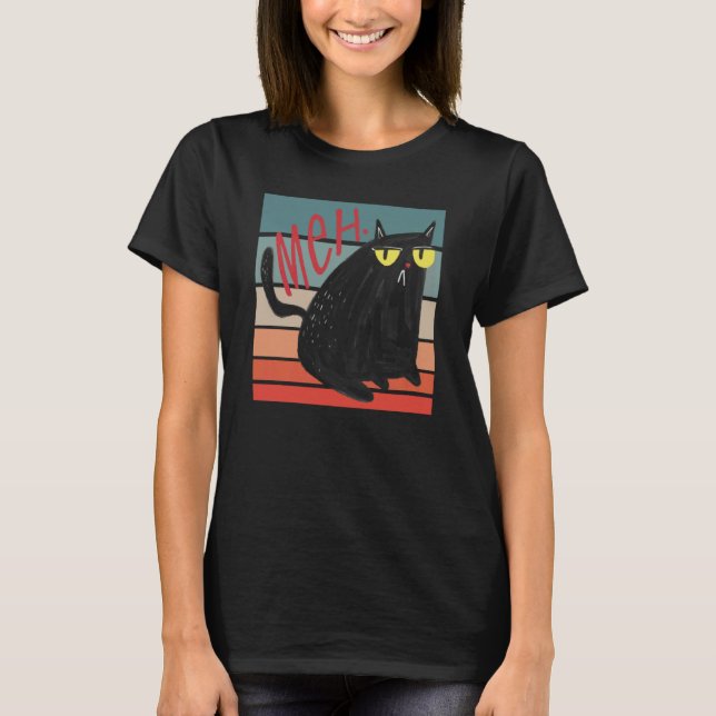 T-shirt Retro Meh Grumpy Chat noir Sarcastique Kitten Chat (Devant)