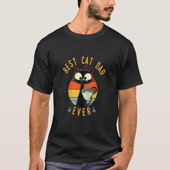 T-shirt Retro Meilleur Chat Papa Jamais Kit-Thé Chat Noir (Devant)